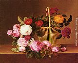 Roses Canvas Paintings - A Basket Of Roses On A Ledge